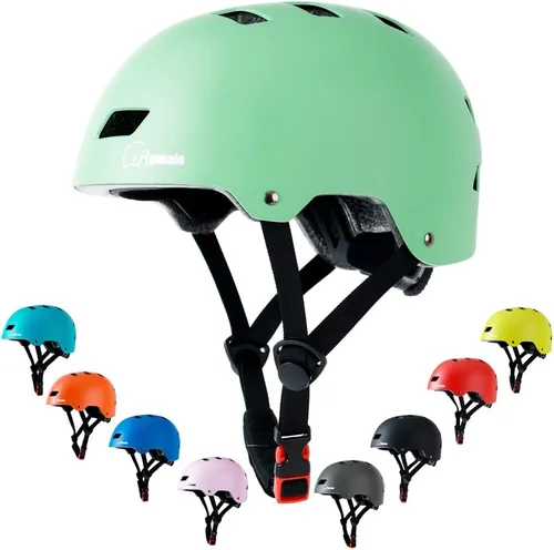 Casco para bicicleta y patineta, ajustable y multideporte para patines y scooter, 3 tallas para adultos, jóvenes, niños y bebés Verde menta