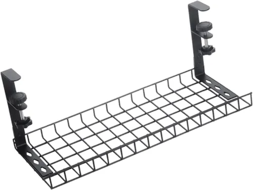 Miniatura 2 de Bandeja de organización de cables para debajo del escritorio, canal de cables ajustable de acero al carbono, instalación sin taladro, 13.78 x 7.28 x