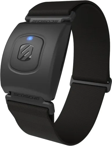 Scosche Rhythm+ Brazalete monitor de frecuencia cardíaca, brazalete óptico con radio de banda dual ANT+ y Bluetooth Smart, Negro Azul