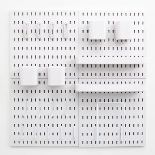 Miniatura 7 de Kit de tablero de clavijas montado en la pared, panel organizador de 25.2 x 25.2 pulgadas, instalación grande, rentable y sin clavos, color blanco