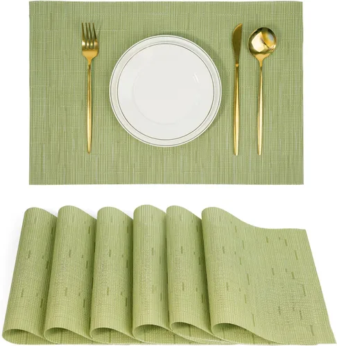 Miniatura 42 de Juego de 6 manteles individuales, antideslizantes, tejido de PVC, fáciles de limpiar, resistentes al calor, para cocina, comedor, decoración Beige