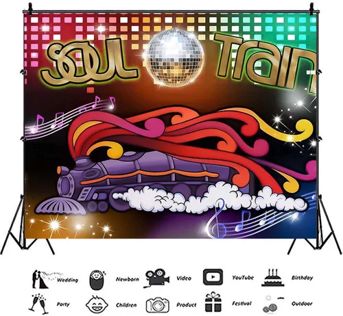 Miniatura 3 de XLL Tren del alma de los años 70 y 80, fondo de fotos con temática de neón brillante, 7 x 5 pies, canto, baile antiguo, discoteca, baile