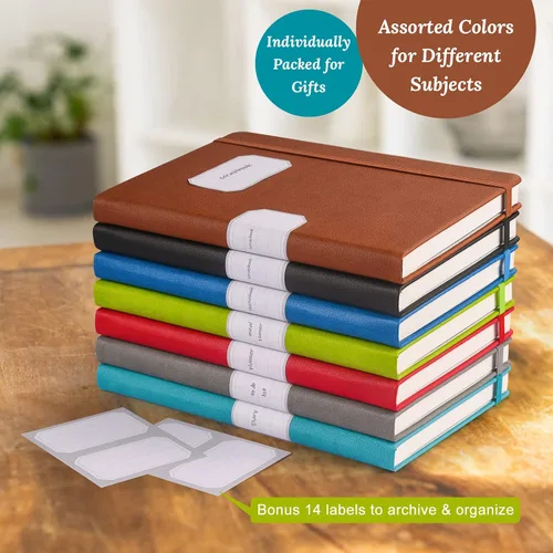 Miniatura 6 de Cuaderno de diario punteado, paquete de 7 de cuero con cuadrícula de puntos para mujeres y hombres, cuadernos a granel para estudiantes, oficina