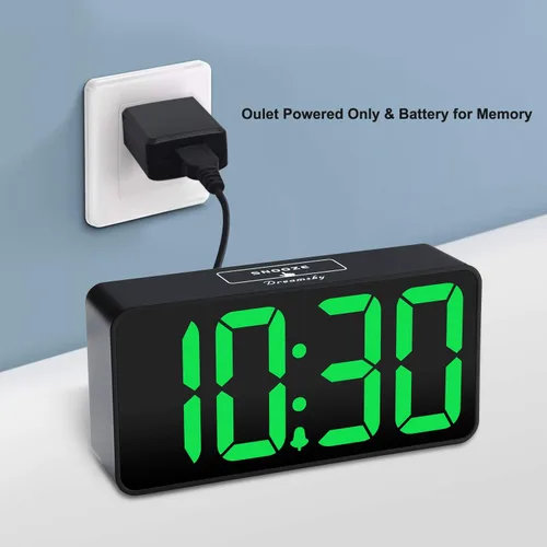 Miniatura 2 de DreamSky Reloj despertador digital pequeño para dormitorio, pantalla de números grandes grandes con atenuador de brillo, reloj eléctrico de mesita