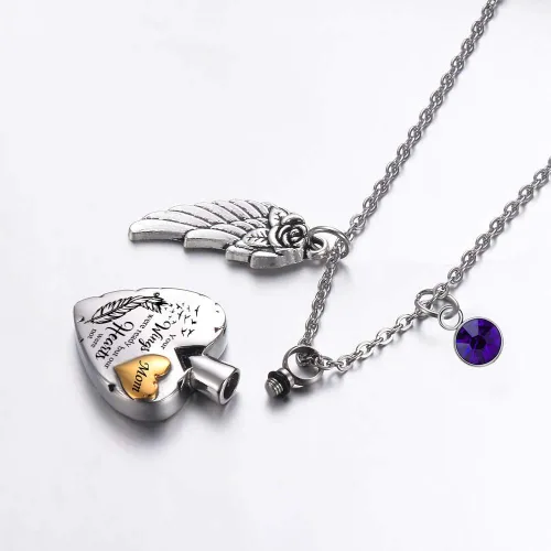 Miniatura 4 de misyou Collar de cremación de corazón para cenizas, joyería de cremación con 12 piedras natales, collar de urna conmemorativa de alas de ángel