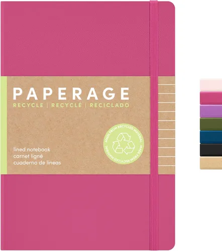Miniatura 16 de PAPERAGE - Libreta de rayas con líneas recicladas, (color negro), 160 páginas, tamaño mediano de 5.6 x 8 pulgadas - papel grueso de 100 g/m²