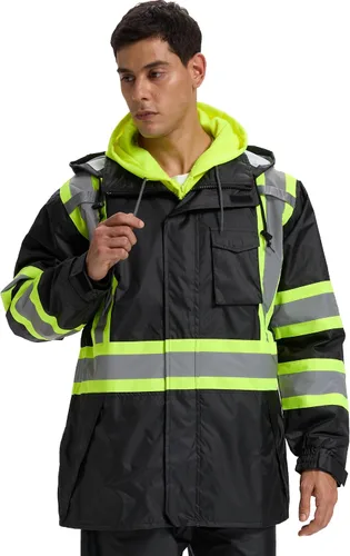 Miniatura 9 de SRsafety Equipo de lluvia de alta visibilidad, equipo de lluvia de trabajo de alta visibilidad clase 3 para hombres, trajes de lluvia de construcción