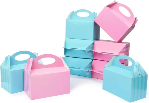 Cajas de Favor de Fiesta Rosa y Azul Happyhiram 12 Piezas para Decoración de Fiesta de Revelación de Género, Cajas de Golosinas con Asa Cajas Gable