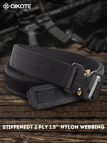 Miniatura 2 de AIKATE Cinturones tácticos para hombre, cinturón EDC de liberación rápida resistente, cinturón de batalla militar de nailon reforzado de 2 capas