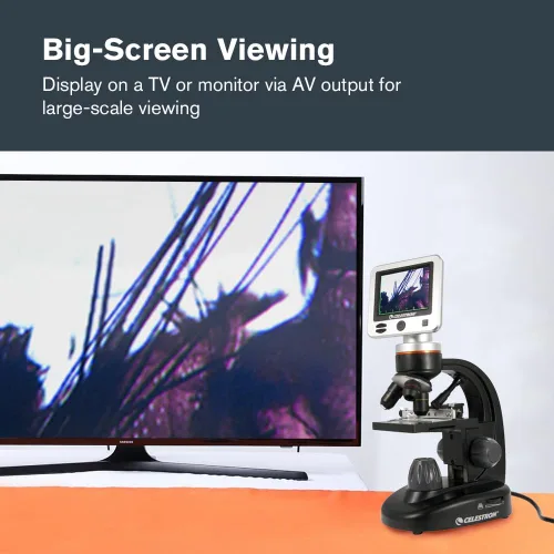 Miniatura 8 de Celestron – Microscopio digital LCD II – Pantalla de 3.5" – Cámara de 5MP – Aumento de 40x–1600x – Cabezal giratorio – Tarjeta SD incluida – Salida