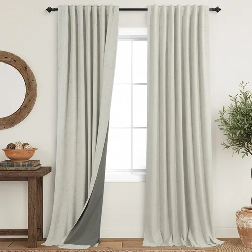 Miniatura 40 de KOUFALL - Cortinas de medio estilo francés de lino para ventana, juego de 2 cortinas cortas de 40 pulgadas de longitud, para privacidad, cortinas
