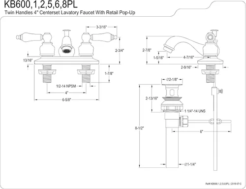 Miniatura 2 de Kingston Brass KB601PL Restoration - Grifo de lavabo central de 4 pulgadas con manija de palanca de porcelana, cromo pulido