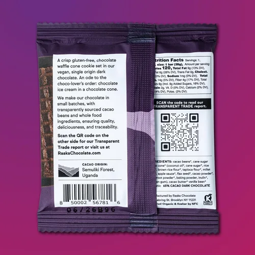Miniatura 7 de Raaka Barra de cono de gofres de chocolate, juego de cono de gofre en chocolate negro Chocolate negro gourmet de grano a barra Orgánico, vegano