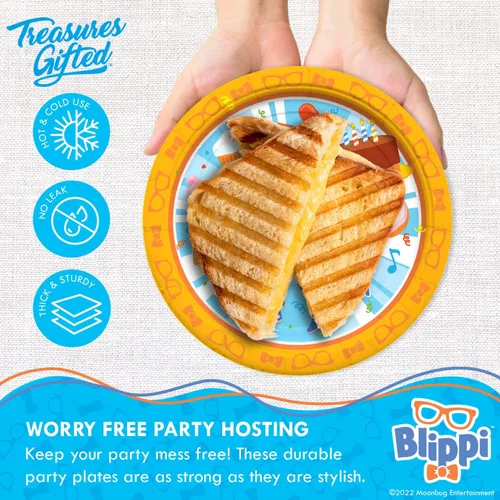 Miniatura 3 de Treasures Gifted Decoraciones de cumpleaños con licencia oficial de Blippi, platos llanos de 9 pulgadas, 24 unidades, suministros de fiesta Blippi