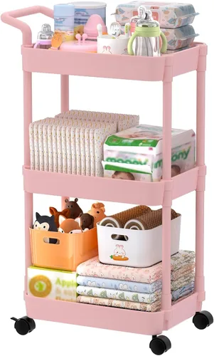 Miniatura 11 de Volnamal Organizador de pañales para bebé, organizador de pañales de plástico para artículos esenciales de guardería, carrito móvil para cambiador