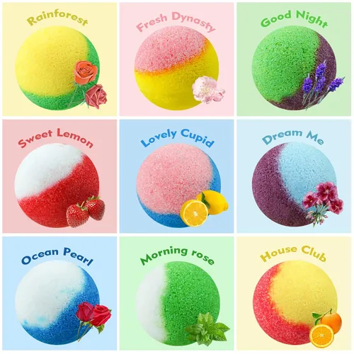 Miniatura 2 de INTEYE Set de regalo de bombas de baño de lujo, 54 sales de baño minerales nutritivas para la piel con aceites esenciales naturales y 9 aromas