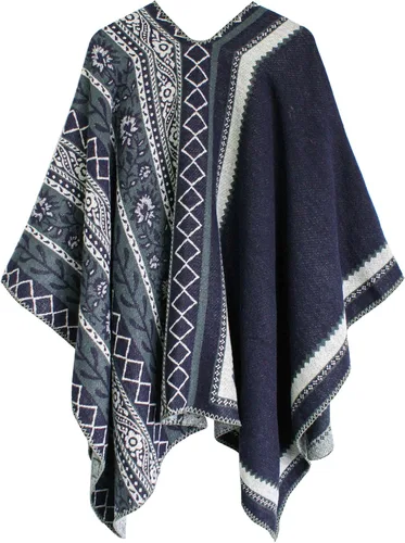 Miniatura 91 de Urban CoCo Poncho de colores para mujer, chal con frente abierto, color en bloques