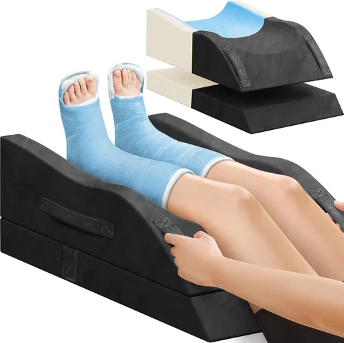 Miniatura 13 de Almohadas de elevación de doble pierna, almohada de cuña para después de la cirugía, soporte de espuma viscoelástica ajustable, cuidado cómodo