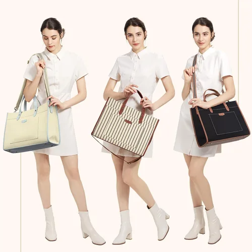 Miniatura 2 de Missnine Bolsa de mano para laptop de 15.6 pulgadas, bolsa de hombro para laptop de lona, bolsas de trabajo, cartera de mano informal, maletín