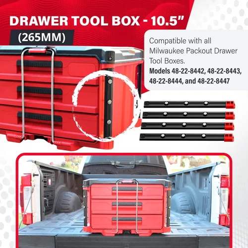 Miniatura 2 de Alpha Engineered Rieles de reemplazo roscados Packout - 10.4" (265mm) Compatibles con las cajas de herramientas de cajón Milwaukee Packout Negro