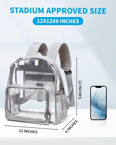 Miniatura 2 de Vorspack Mini mochila transparente – Mochila pequeña transparente aprobada para estadios de 12 x 12 x 6 pulgadas para mujer, Gris, Classic