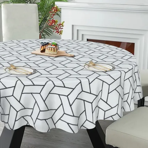 Miniatura 5 de Mantel redondo en blanco y negro con diseño de cheurón, lavable, resistente a las arrugas, para el hogar, cocina, comedor, picnic, campamento
