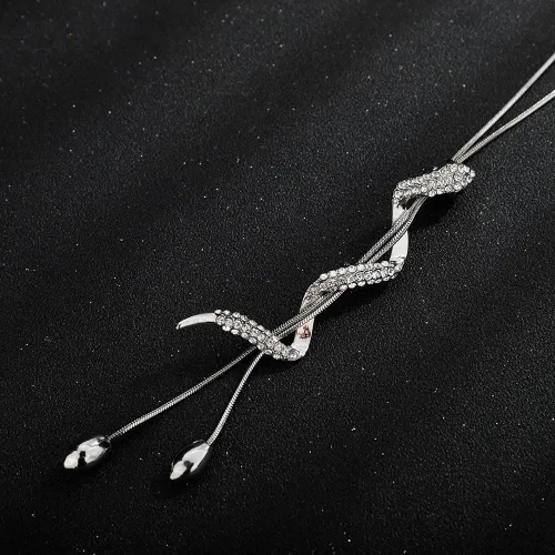 Miniatura 6 de Wiwpar Collar largo con colgante de perla de serpiente para mujer, suéter de diamantes de imitación de cristal, collar de cadena larga, ajustable