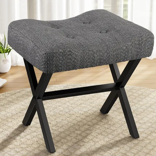 Miniatura 12 de Memobarco Taburete Silla de Tocador de 18 Pulgadas, Banco de Tocador con Patas en X de Metal, Taburete Otomán de Acento con Tela Bouclé Transpirable