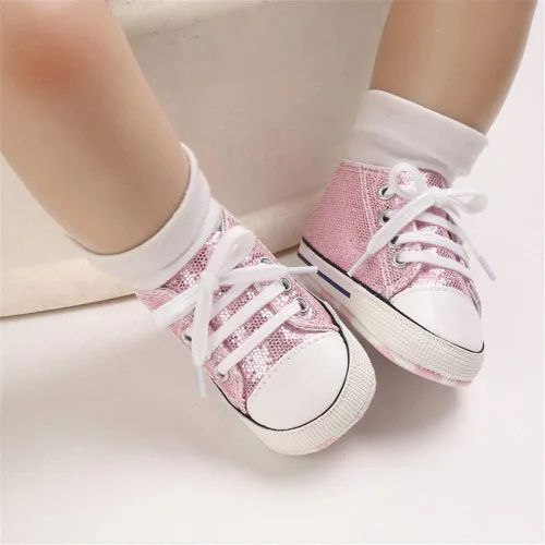 Miniatura 3 de Meckior - Zapatos deportivos de lona para bebé, con suela suave y caña alta, para sus primeros pasos y estar en la cuna