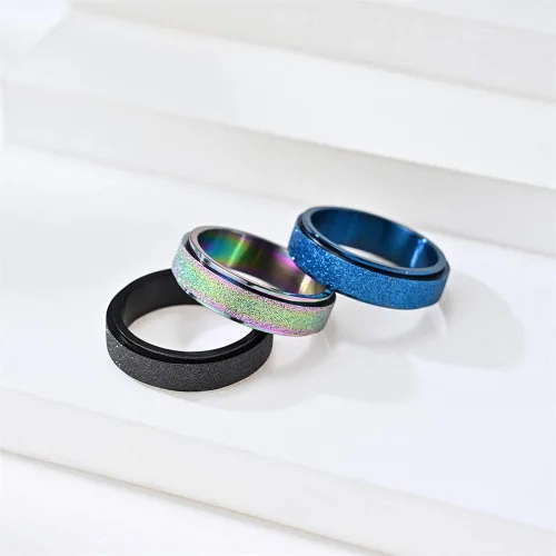 Miniatura 6 de WLPCIV Anillo de ansiedad para mujeres y hombres, anillo giratorio de acero inoxidable, anillos de arena con acabado con purpurina para aliviar