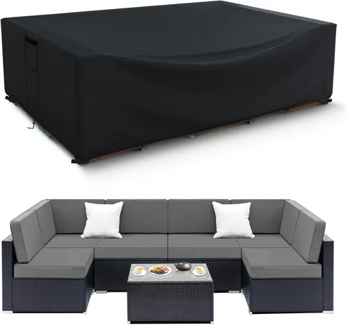 Miniatura 19 de Fundas para muebles de patio impermeables, resistentes 600D, fundas para muebles de exterior para sofá seccional exterior, resistente al desgarro