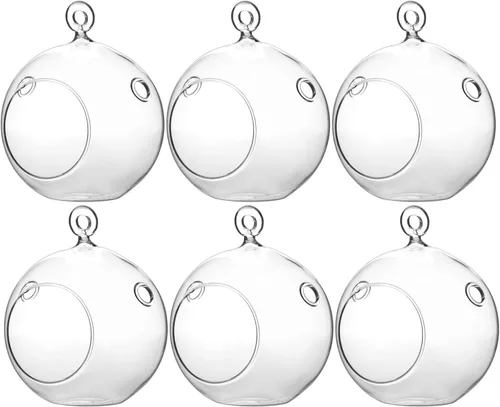 Miniatura 23 de WGV Globo de terrario colgante, ancho 5 pulgadas, altura 6 pulgadas, maceta de aire para suculentas, florero de vidrio transparente con parte