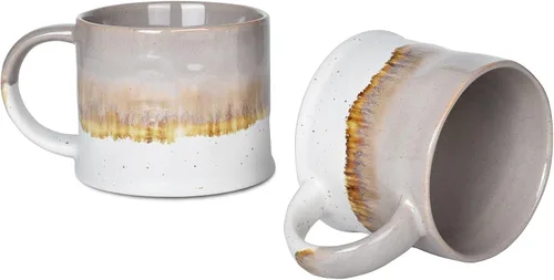 Miniatura 10 de Bosmarlin Juego de 2 tazas de café medianas de cerámica, 15 onzas, taza de té grande de cerámica para oficina y hogar, apta para lavavajillas y Beige