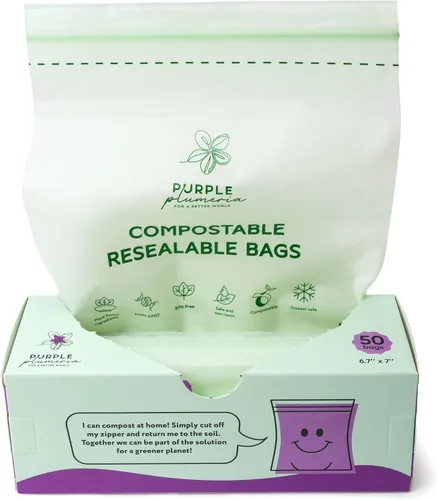 Miniatura 7 de Bolsas de almacenamiento de alimentos 100% compostables resellables (100 cremalleras ecológicas), a base de plantas, a prueba de fugas, duraderas