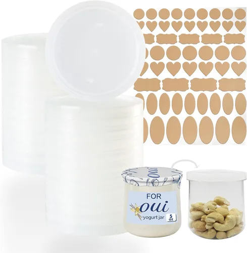 Miniatura 8 de Tapas para tarros de yogur para Oui – Paquete de 12 tapas para Oui, tapas de contenedores de yogur de plástico transparente 12+1