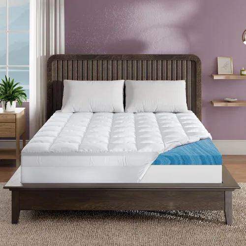 Miniatura 14 de Sleep Innovations - Cubrecolchón de gel de confort con espuma viscoelástica de memoria de doble capa, 4 pulgadas, tamaño California King, funda