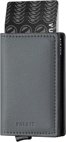 VULKIT Tarjetero RFID Bloqueo de Cuero Automático Pop Up Cartera Aluminio Slim Pocket Tarjeta de Visita