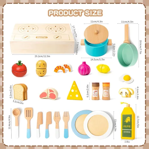 Miniatura 4 de Juguetes de madera para niños pequeños, juego de corte para hornear para niños, juego de simulación de panadería de cocina para niños, regalo