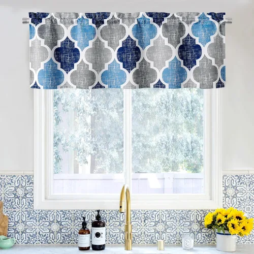 Miniatura 22 de Beauoop Cortinas 100% Opacas de 45 Pulgadas de Largo, 2 Paneles para Dormitorio, Sala de Estar, Gris Aqua Marroquí Geométrico, Oscurecimiento