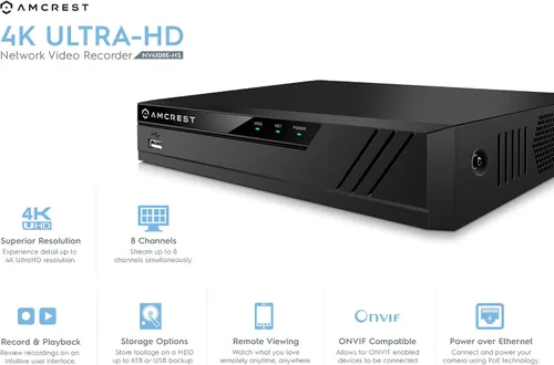 Miniatura 2 de Amcrest Sistema de cámara de seguridad de 5MP, 4K 8CH PoE NVR, (4) x 5 megapíxeles lente gran angular de 0.110 in resistente a la intemperie cámaras