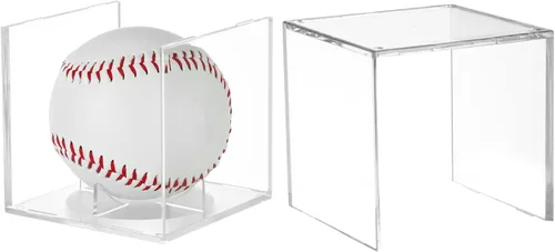 Miniatura 6 de Paquete de 2 vitrinas de béisbol con protección UV con diseño apilable, caja de acrílico transparente para bolas de autógrafos