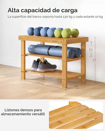 Miniatura 3 de SONGMICS Banco Estante para Zapatos, Organizador de Almacenamiento de Zapatos de Bambú de 3 Niveles, Banco de Entrada, Soporta Hasta 286 lb, 11.3 x