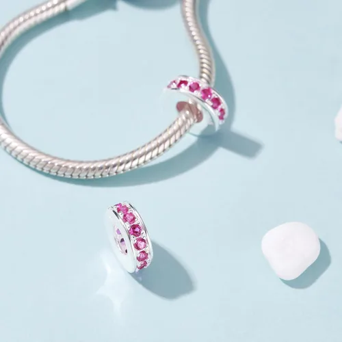 Miniatura 17 de 925 plata esterlina espaciador encanto grano con CZ transparente para pulseras Pandora Charms