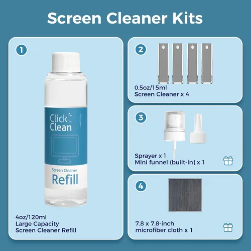 Miniatura 4 de Click Clean Kits de limpieza de pantalla – 4 limpiadores de pantalla todo en uno con repuesto de limpiador de 4 onzas, 1 paño de microfibra