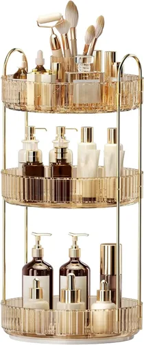 Miniatura 11 de Organizador de maquillaje giratorio de 360°, almacenamiento de maquillaje de gran capacidad, organizador de perfumes de 3 niveles, organizador