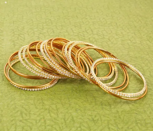 Miniatura 3 de Touchstone Pulsera india de Bollywood Kundan con aspecto de Kundan grabado a mano, malla de metal pelado, alambres trenzados, diamantes