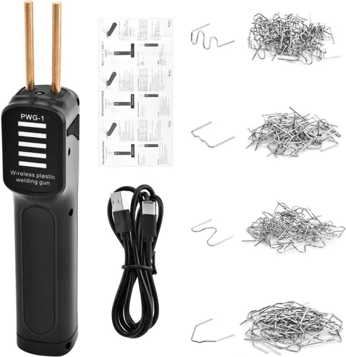 Soldador de plástico inalámbrico, kit de soldadura de plástico portátil con carga USB-C, 200 grapadoras de plástico caliente, kit de soldadura de