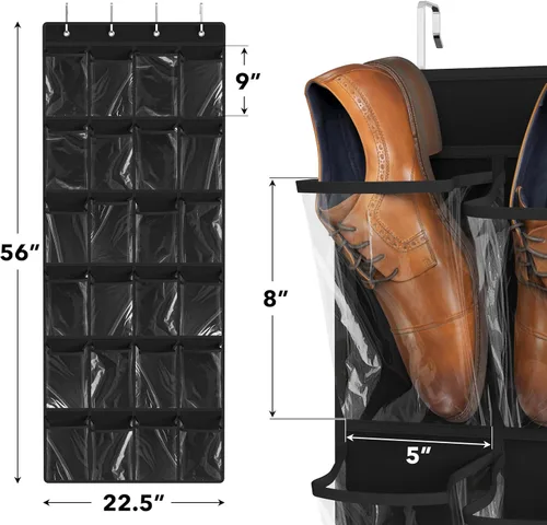 Miniatura 2 de Simple Houseware - Organizador de zapatos colgante con 24 bolsillos grandes y transparentes para colgar en la puerta, color negro