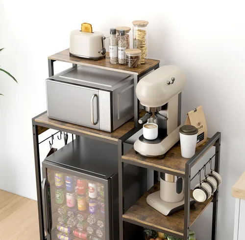 Miniatura 7 de Toutrop Mini gabinete de nevera con estantes de almacenamiento, soporte para microondas con 2 salidas AC/2 USB, gabinete de barra de café