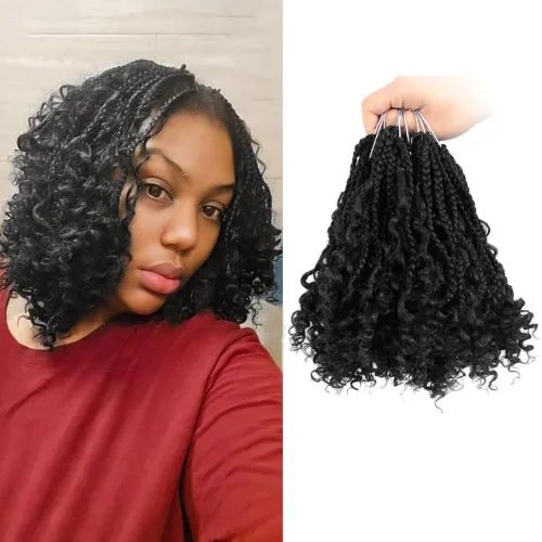 Miniatura 16 de Niseyo - Caja diosa con trenzas de pelo a crochet de 8 pulgadas, paquete de 8 unidades, trenzas de caja a crochet cortas, extremos rizados